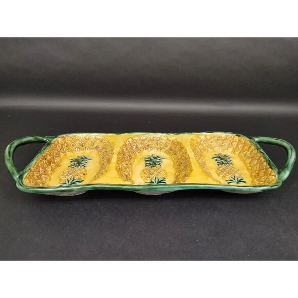Pacific Rim China Hand Painted Exclusive Pineapple Platter Serverware Pre-Owned - Picture 1 of 7